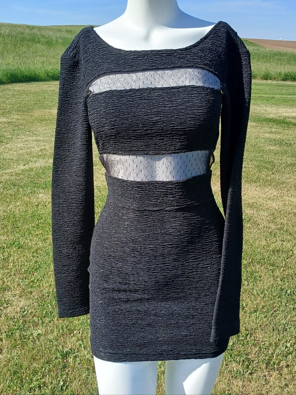 Little Black Dress size 2 BCBGeneration Bodycon Mini Long Sleeves Sheer XS